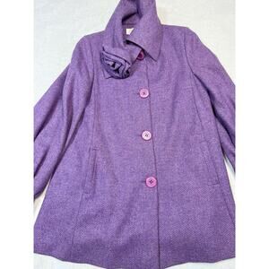 Sara Berman VTG Violet Wool Blend Coat SZ M Rosette Statement Outerwear Purple